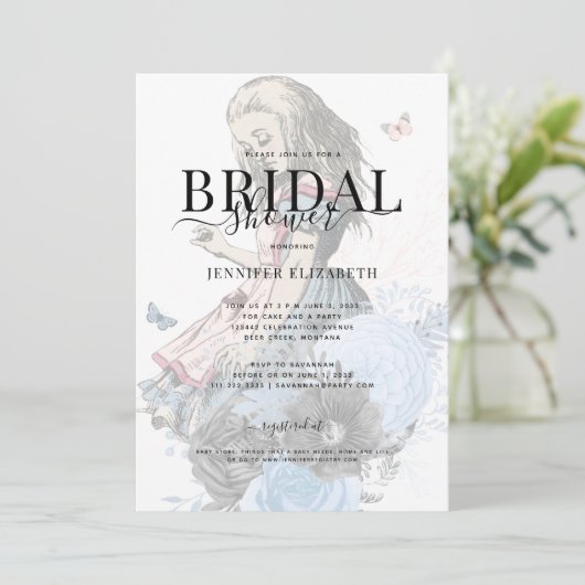 Alice im Wunderland Brautdusche Einladung (Stehend Vorderseite)