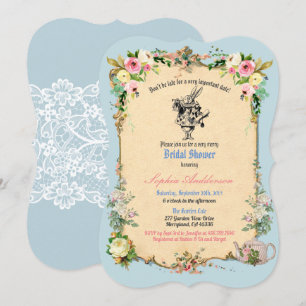 Alice im Wunderland Brautdusche Einladung blau