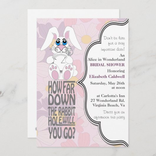 Alice im Wunderland-Brautparty Einladung (Vorne/Hinten)
