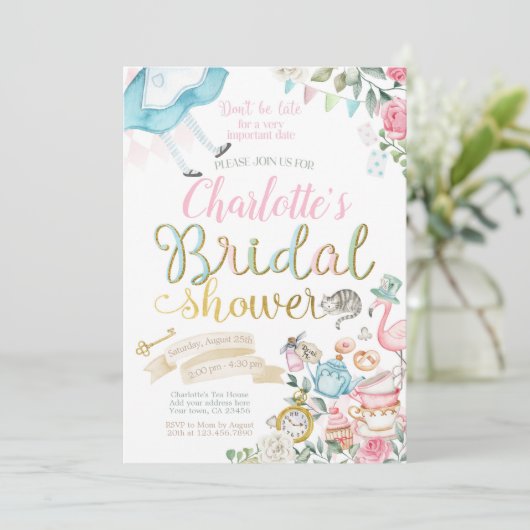 Alice im Wunderland Brautparty Einladung (Stehend Vorderseite)