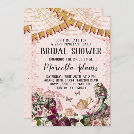 Alice im Wunderland Brautparty Einladung (Vorne/Hinten)