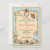 Alice im Wunderland Brautparty Einladung blau (Vorderseite)