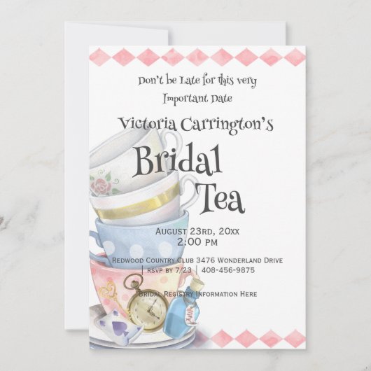 Alice im Wunderland Brautparty Tee Einladung (Vorderseite)