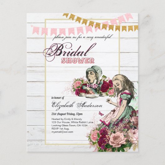 Alice im Wunderland Brautparty Tee Party Einladung (Vorderseite)