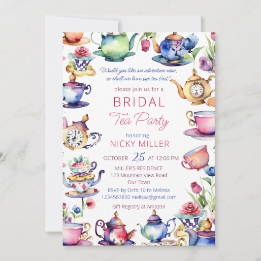 Alice im Wunderland Brautparty Tee Party Einladung (Vorderseite)