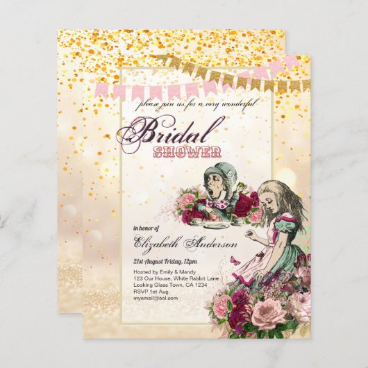 Alice im Wunderland Brautparty Tee Party Einladung (Vorne/Hinten)