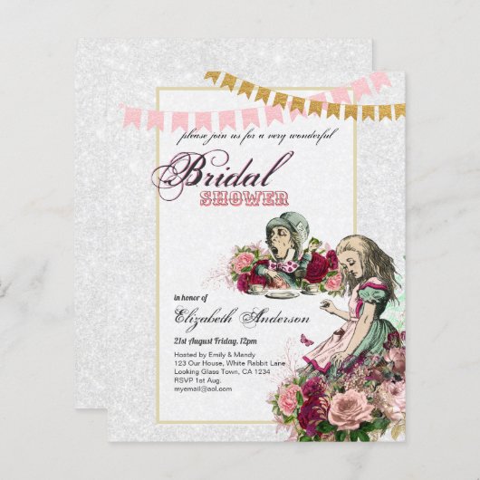 Alice im Wunderland Brautparty Tee Party Einladung (Vorne/Hinten)