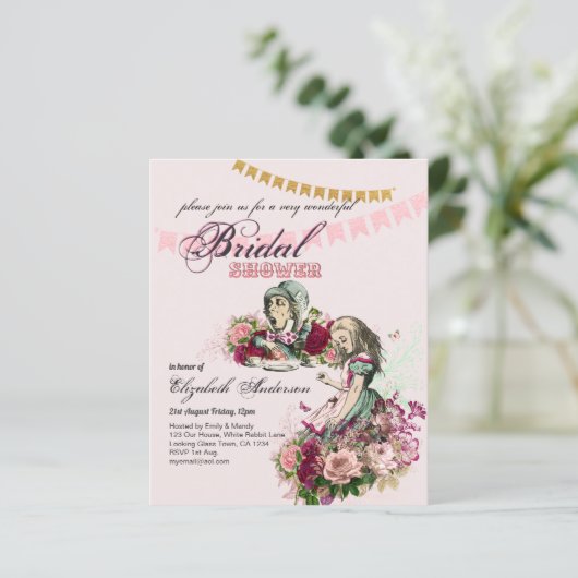 Alice im Wunderland Brautparty Tee Party Einladung (Stehend Vorderseite)