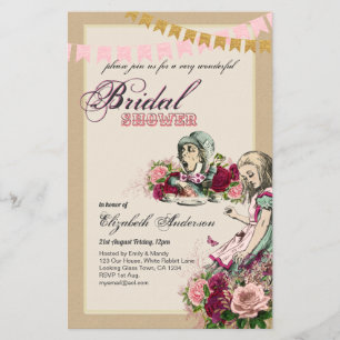 Alice im Wunderland Brautparty Tee Party Einladung Flyer