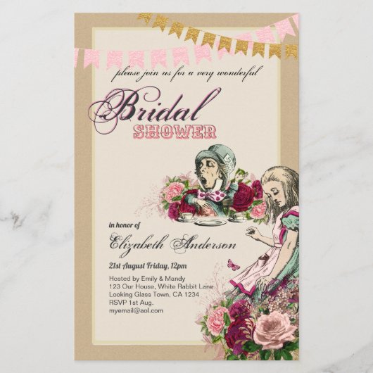 Alice im Wunderland Brautparty Tee Party Einladung Flyer (Vorne)