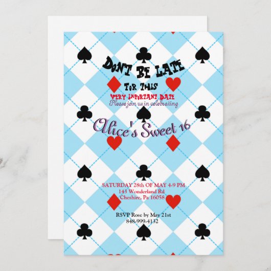 Alice im Wunderland Cardback Einladung (Vorne/Hinten)