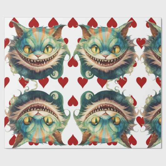 Alice im Wunderland Cat and Hearts Theme Geschenkpapier (Flach)