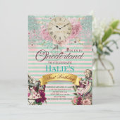 Alice im Wunderland Chalkboard Erster Geburtstag Einladung (Stehend Vorderseite)