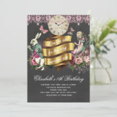 Alice im Wunderland Chalkboard Geburtstag Einladung (Stehend Vorderseite)