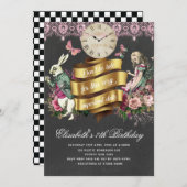 Alice im Wunderland Chalkboard Geburtstag Einladung (Vorne/Hinten)