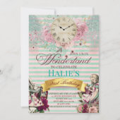 Alice im Wunderland Chalkboard Geburtstag Einladung (Vorderseite)