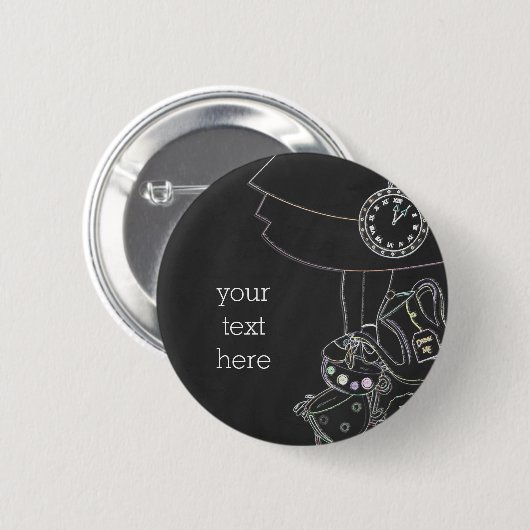 Alice im Wunderland Chalkboard Sketch Chalk Party Button (Vorne & Hinten)