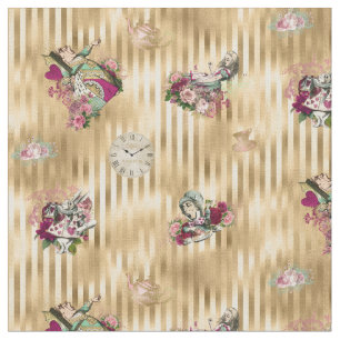 Alice im Wunderland-Charaktere auf dem Gold Stoff