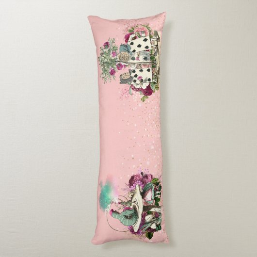 Alice im Wunderland-Charaktere auf Rosa und Gold Seitenschläferkissen (Rückseite (Vertikal))