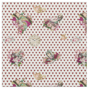 Alice im Wunderland-Charaktere auf Rotem und Stoff