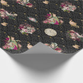 Alice im Wunderland-Charaktere auf Schwarzem und Geschenkpapier (Ecke)