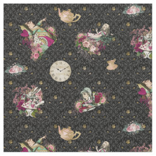 Alice im Wunderland-Charaktere auf Schwarzem und Stoff