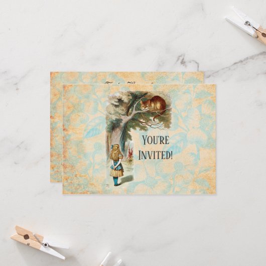 Alice im Wunderland Cheshire Cat Mad Einladung (Vorderseite/Rückseite Beispiel)