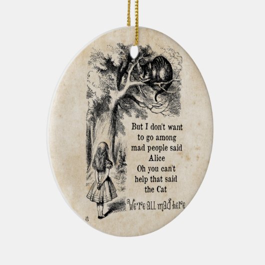 Alice im Wunderland; Cheshire Cat mit Alice Keramikornament (Rechts)