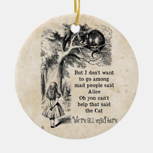 Alice im Wunderland; Cheshire Cat mit Alice Keramikornament (Vorne)
