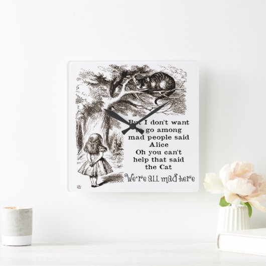 Alice im Wunderland; Cheshire Cat mit Alice Quadratische Wanduhr (Zuhause)