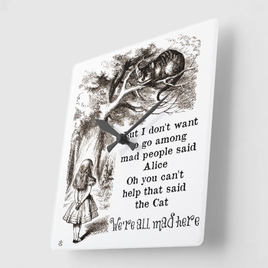 Alice im Wunderland; Cheshire Cat mit Alice Quadratische Wanduhr (Winkel)