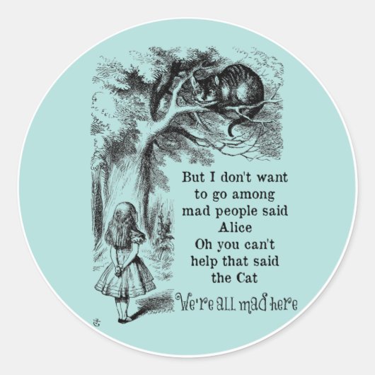 Alice im Wunderland; Cheshire Cat mit Alice Runder Aufkleber (Vorderseite)