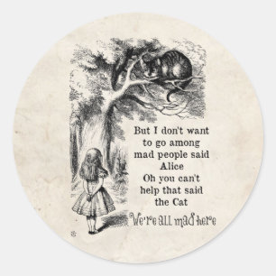 Alice im Wunderland; Cheshire Cat mit Alice Runder Aufkleber