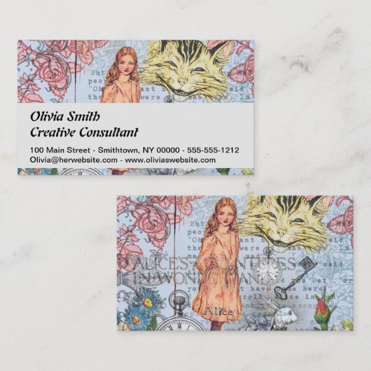 Alice im Wunderland Classic Cheshire Rabbit Alice Visitenkarte (Vorne/Hinten)