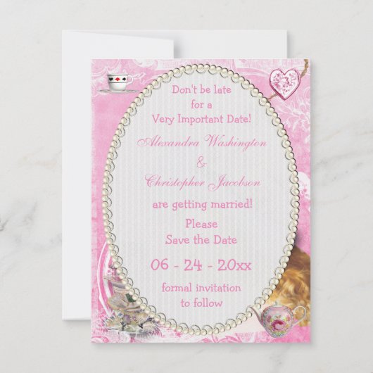 Alice im Wunderland Collage Save the Date Hochzeit Einladung (Rückseite)