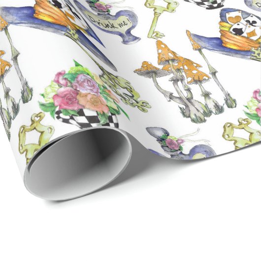 Alice im Wunderland Collage Weihnachtsgeschenk Geschenkpapier (Rolleneckpunkt)