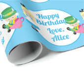 Alice im Wunderland Custom Birthday Party Blue Geschenkpapier (Rolleneckpunkt)
