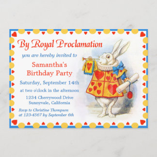 Alice im Wunderland Custom Birthday Party - Einlad Einladung