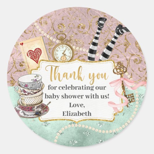 Alice im Wunderland Danke, Classic Runder Aufkleber (Vorderseite)