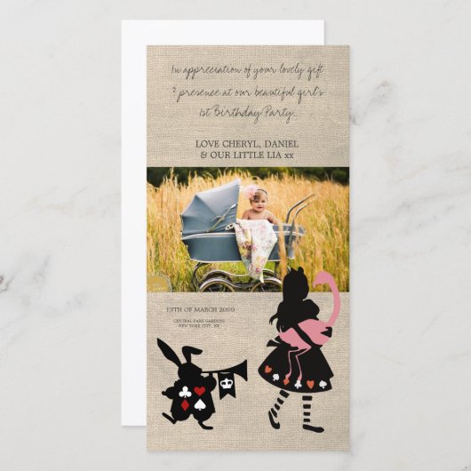 Alice im Wunderland danke Ihnen Baby Foto Card (Vorne/Hinten)