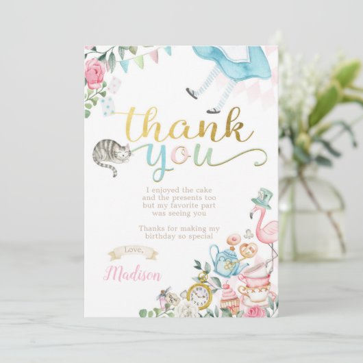 Alice im Wunderland danke Ihnen Karten (Stehend Vorderseite)