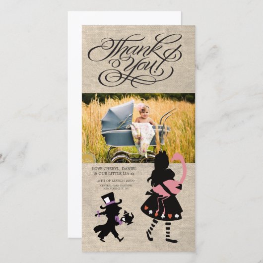Alice im Wunderland danken Ihnen Baby-Foto-Karte Dankeskarte (Vorne/Hinten)