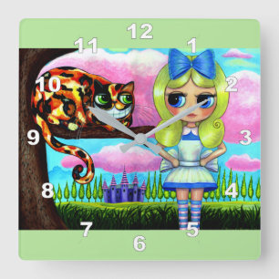 Alice im Wunderland Doll Cheshire Cat Niedliches K Quadratische Wanduhr
