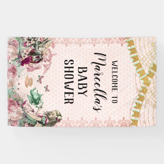 Alice im Wunderland Dusche Blush & Minze Banner (Horizontal)