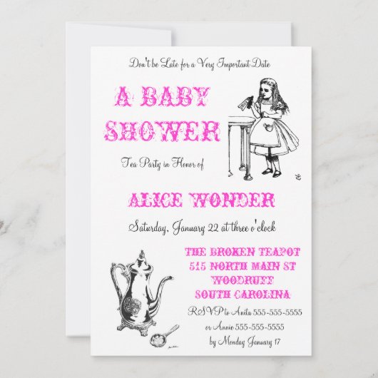 Alice im Wunderland Dusche Einladung (Rückseite)
