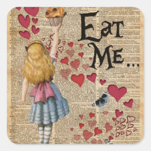 Alice im Wunderland Eat Me Muffin Quadratischer Aufkleber
