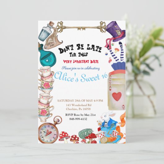 Alice im Wunderland Einladung (Stehend Vorderseite)