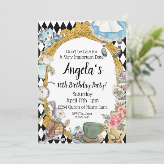 Alice im Wunderland Einladung (Stehend Vorderseite)