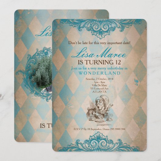 Alice im Wunderland - Einladung (Vorne/Hinten)