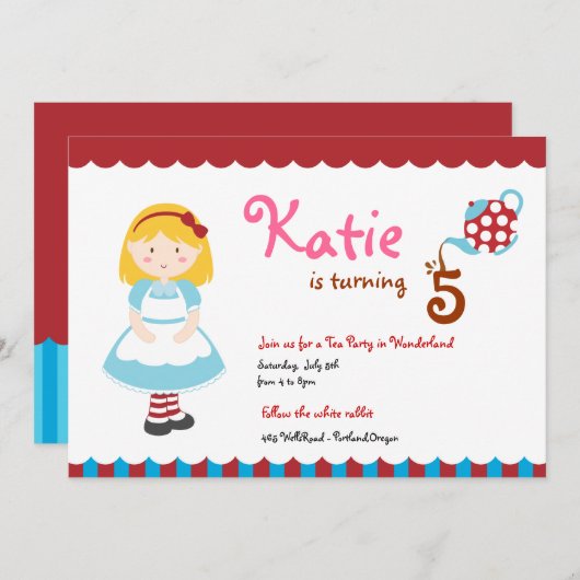 Alice im Wunderland Einladung (Vorne/Hinten)